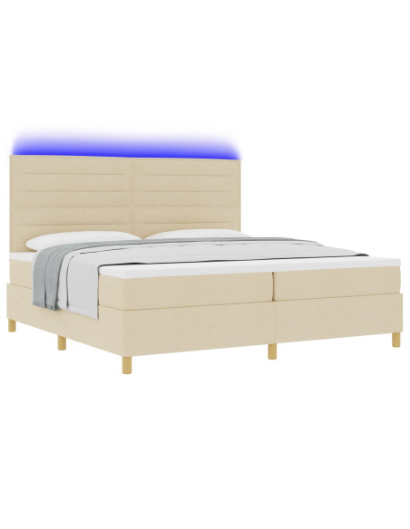Letto con Box Spring e Materasso & LED Panna 200x200 cm Tessuto