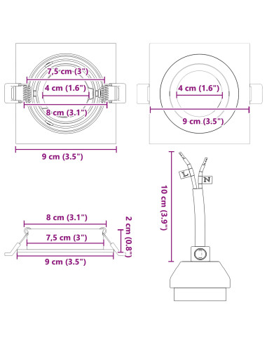 Spotlight 24 pcs Nero 9 x 9 x 2 cm Alluminio