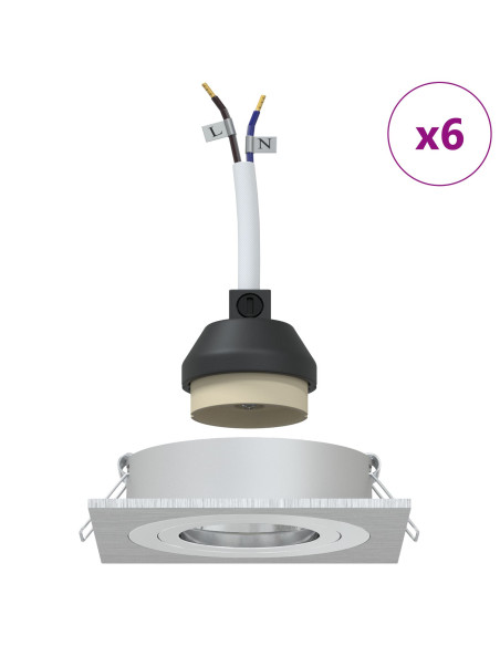Faretti Incassati  6 pz Quadrati GU10 Argento 91x91 mm