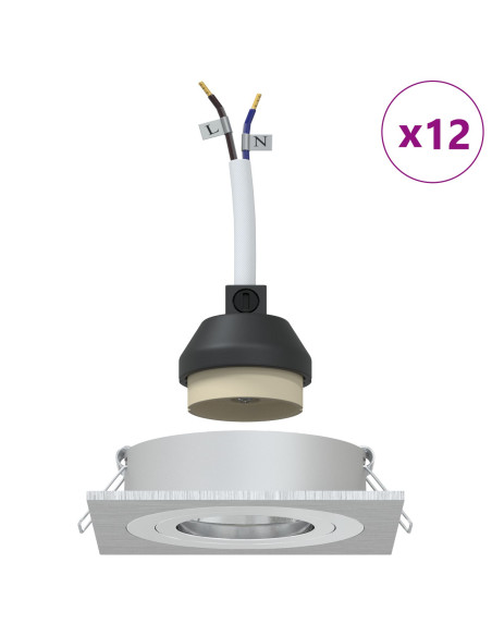 Faretti incassati  12 pz Quadrato GU10 Argento 91x91 mm