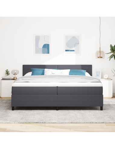 Letto a molle con testiera Grigio Scuro e Bianco 200 x 200 cm