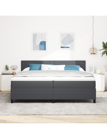 Letto a molle con testiera Grigio Scuro e Bianco 200 x 200 cm