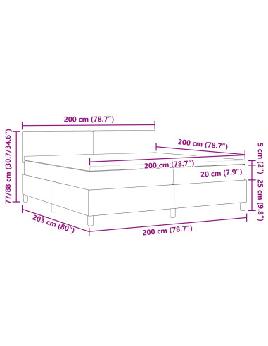 Letto a molle con testiera Grigio Scuro e Bianco 200 x 200 cm