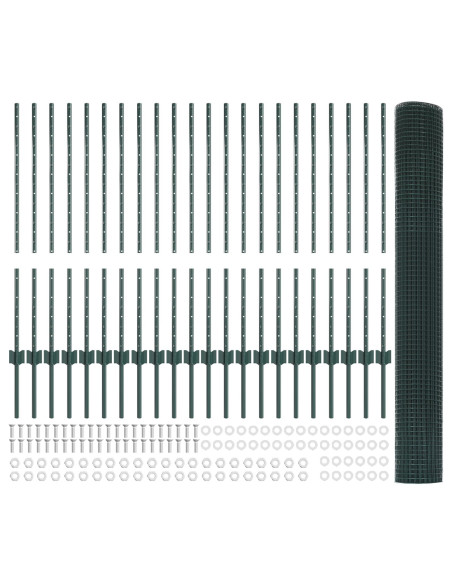 Recinzione in Rete Saldata  con 22 Pali Verde 1x50 m Acciaio