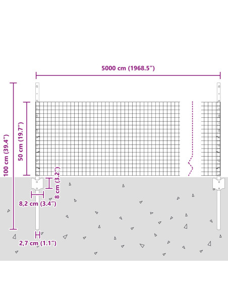 Recinzione in Filo Saldato  con 22 Pali a U Verde 0.5x50 m Acciaio