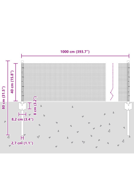 Recinzione in Filo Saldato  con 5 Poste a U Grigio 0.4 x 10 m in Acciaio