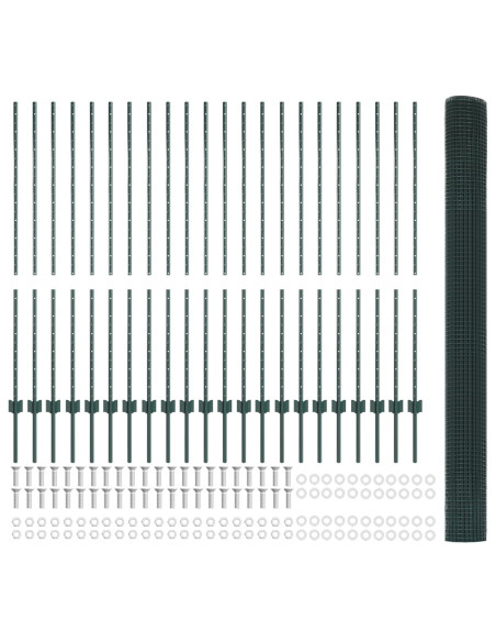 Recinzione in Rete Saldato  con 22 Pali U Verde 1.4x50 m Acciaio