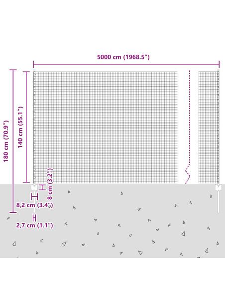 Recinzione in Rete Saldato  con 22 Pali U Verde 1.4x50 m Acciaio
