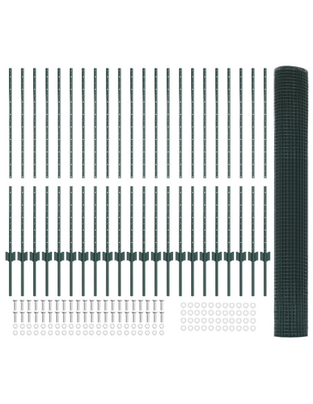 Recinzione in Rete Saldato  con 22 Pali U Verde 1.2x50 m Acciaio