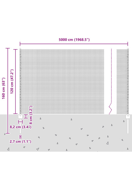 Recinzione in rete saldata  con 22 pali a U Verde 1.2x50 m Acciaio