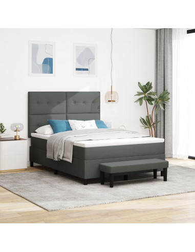 Letto con Rete a Molle e Materasso & Panca Grigio Scuro 140x190 cm Tessuto