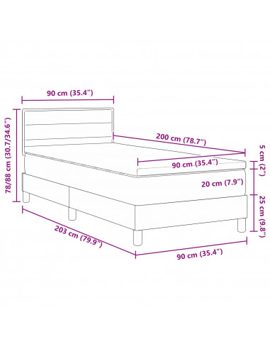 Letto con Rete a Molle e Materasso Grigio Scuro 90x200 cm in Tessuto