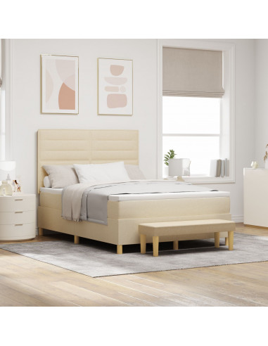Letto con rete a molle e materasso panna 140x190 cm tessuto