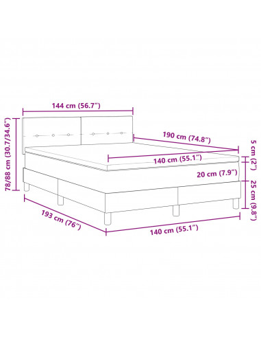 Letto con Rete a Molle e Materasso Tortora 140x190 cm Tessuto