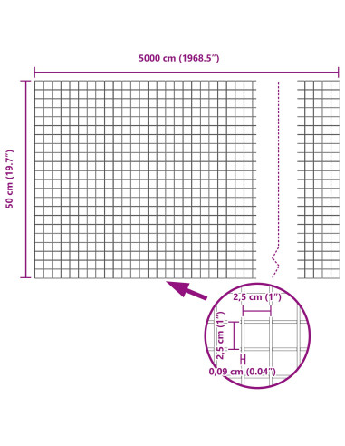 Recinzione con Posto Verde 0,5 x 50 m Acciaio e PVC