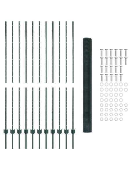 Recinzione in Filo Saldato  con 11 Post U Verde 1,6x25 m Acciaio