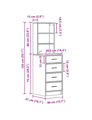 Credenza rovere sonoma 40 x 41 x 135 cm Legno multistrato