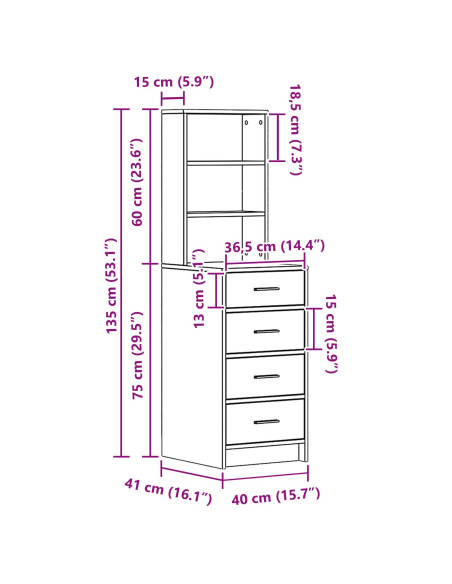 Highboard Rovere Sonoma 40x41x135 cm Legno ingegnerizzato