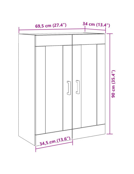 Mobile a Muro  con Porte in Vetro - Legno Recuperato - 69.5x34x90 cm