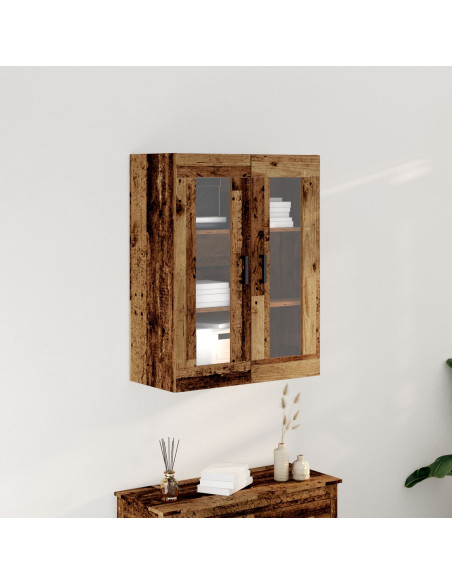 Mobile a Muro  con Porte in Vetro - Legno Recuperato - 69.5x34x90 cm