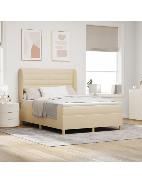Letto Box Spring con Materasso Panna 140x190 cm Tessuto