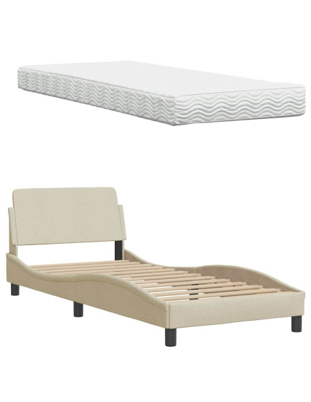 Letto con Materasso Crema 90x200 cm in Tessuto