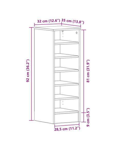 Mobile per Scarpe  Nero Rovere 31,5x35x90 cm in Legno Ingenerizzato