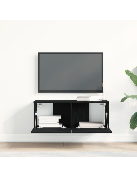 Armadi da muro per TV  (Set di 2) - Rovere Nero, 80x30x30 cm, Legno ingegnerizzato