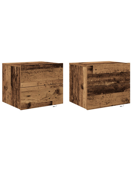 Comodini con luci LED 2 pz da appendere a muro in legno antico