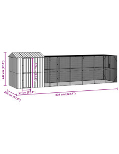 Gabbia per uccelli Antracite 824 x 208 x 247 cm Acciaio zincato 2