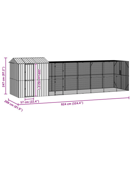Gabbia per uccelli Antracite 824 x 208 x 247 cm Acciaio zincato
