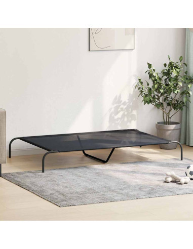 Cuccia per Cani Rialzata Nera 150x90x20 cm Textilene e Acciaio