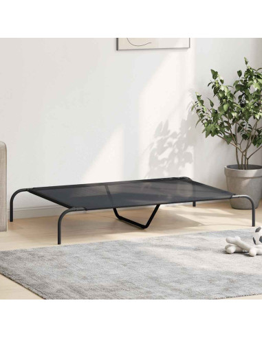 Cuccia per Cani Rialzata Nera 130x80x20 cm Textilene e Acciaio