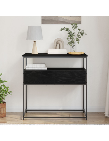 Tavolino  Nero Rovere 75x40x75 cm in Legno Ingegnerizzato e Acciaio