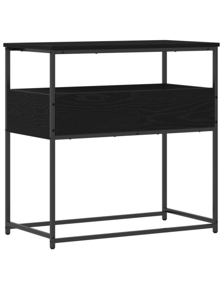 Tavolino  Nero Rovere 75x40x75 cm in Legno Ingegnerizzato e Acciaio