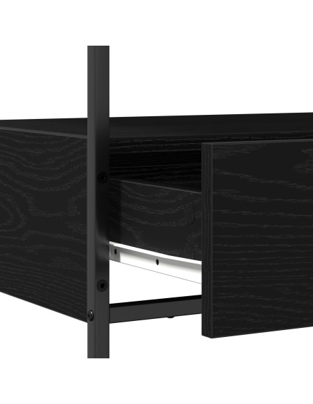 Tavolino  Nero Rovere 75x40x75 cm in Legno Ingegnerizzato e Acciaio