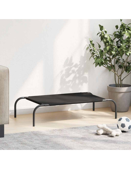 Cuccia per Cani Rialzata Nera 90x50x20 cm Tela Oxford e Acciaio
