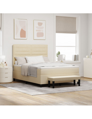 Letto a Molle con Materasso & Panchina Crema 140x190 cm Tessuto