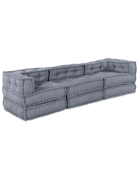 Pouffe Sofa Modulare a 3 Posti Convertibile in Tessuto Grigio