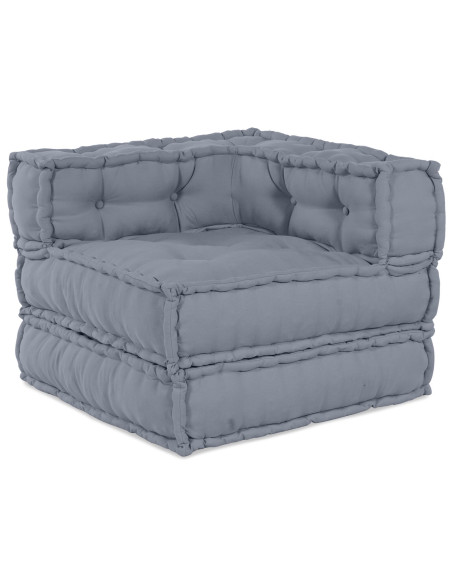 Pouffe Sofa Modulare a 3 Posti Convertibile in Tessuto Grigio