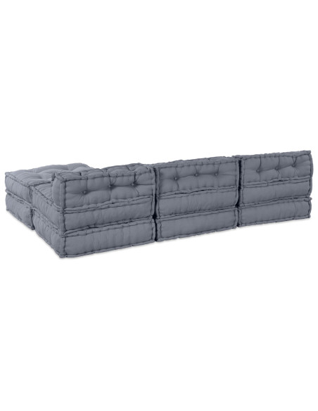 Pouffe Modulabile per 4 Persone Convertibile in Tessuto Grigio