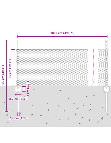 Recinzione con Posto Argento 0,5 x 10 m Acciaio