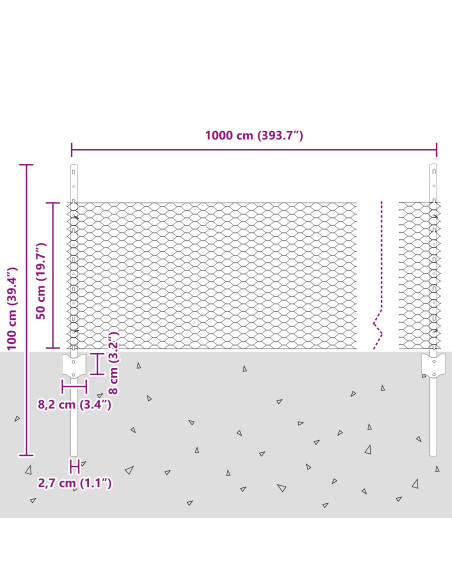 Recinzione con Posto Argento 0,5 x 10 m Acciaio