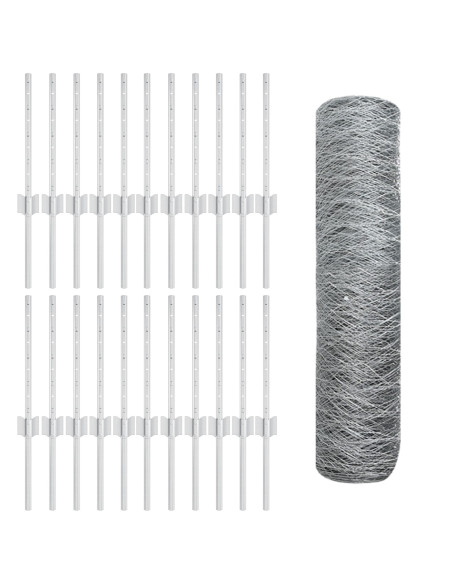 Pali della recinzione  11 pz U-Channel 40 cm Acciaio zincato, Recinzione Esagonale  0,4x50 m Acciaio zincato