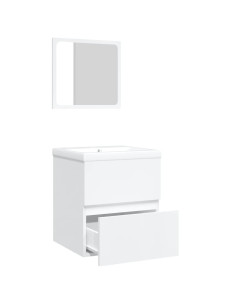 Mobile da Bagno con Lavabo e Specchio Bianco