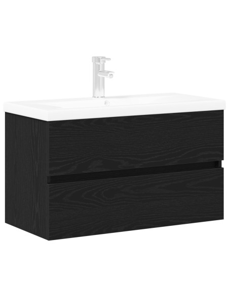 Mobiletto per Lavandino  con Lavabo Integrato Rovere Nero Legno Ingegnerizzato, Mobiletto per Lavandino  Rovere Nero 80x38.5x45 
