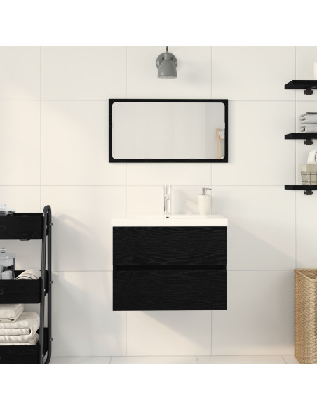 Mobile Lavabo  con Lavabo Integrato Rovere Nero Legno Ingegnerizzato, Mobile Lavabo  Rovere Nero 60x38,5x45 cm Legno Ingegnerizz