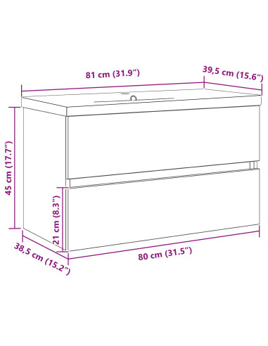 Armadio per Lavabo da Bagno Rovere Nero 80 x 39 x 62 cm