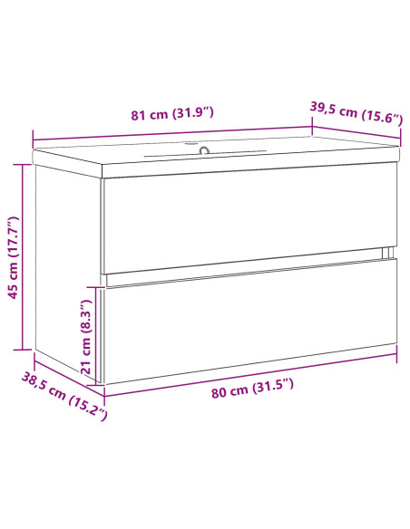 Mobile per Lavabo  con Lavabo Integrato Rovere Nero Legno Ingegnerizzato, Mobile per Lavabo  Rovere Nero 80x38.5x45 cm Legno Ing