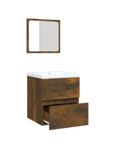 Mobile da Bagno con Lavabo e Specchio Rovere Fumo